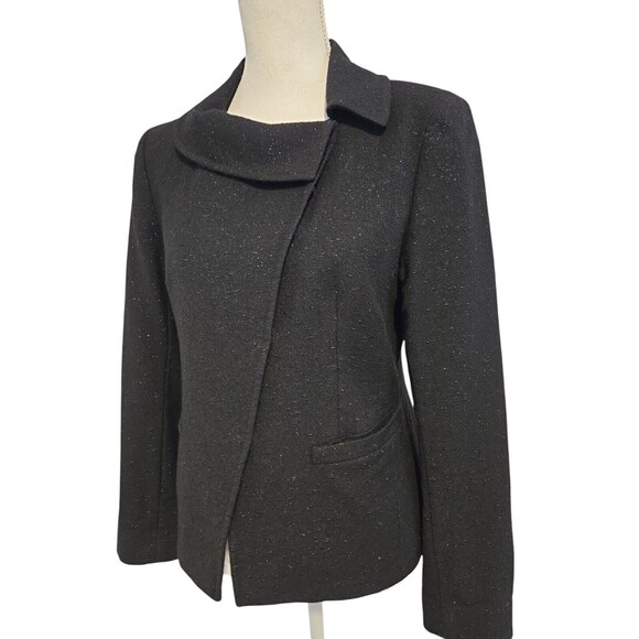 Lafayette Wool blend Metallic/black Suit Jacket Blazer Pocket Piter Pan Collar 8 - Picture 1 of 11